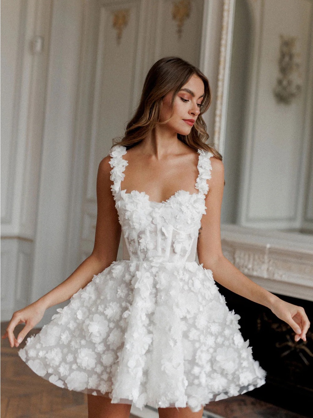 White Floral Mini Dress with Corset Bodice